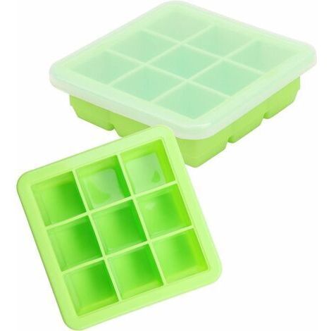 Bac Congelation Silicone Bebe avec Couvercle Transparent (Lot de 2) - Bac Glacon Bebe 9 x 30 ml - Moule a Glacon Silicone Empilable pour Purée de Fruit, Lait Maternel, Légumes - Sans BPA (1/5)