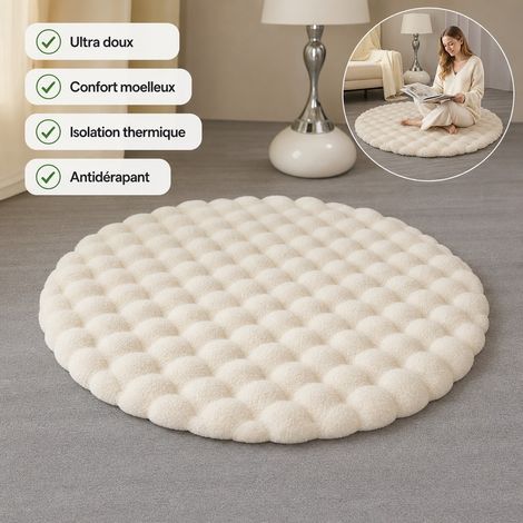 Tapis Rond Peluche 50 cm Diametre Acrylique Beige - Tapis de Salon Ronde Table Basse (1/5)