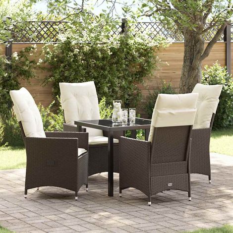 Garten Essgruppe mit Kissen 5 pcs Braun Poly-Rattan (1/5)