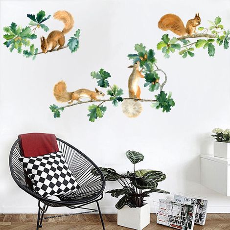 Stickers Muraux Animaux Foret Écureuil Autocollant Mural Enfants Arbre Branche Décoration Murale Chambre Bébé Pépinière Salle de Cours (1/5)