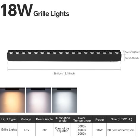 (Éclairage à grille 18 W) Spot LED sur rail magnétique à montage en surface, luminaire décoratif moderne pour salon.