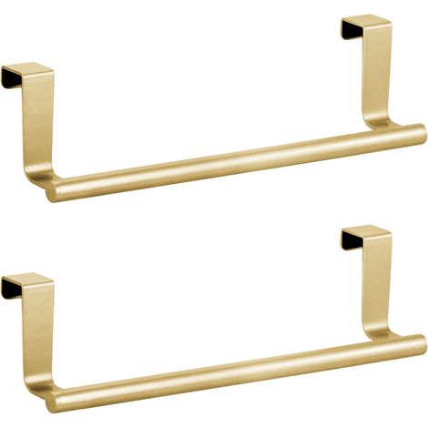 Lot de 2 barres porte-serviettes de 23 cm, en acier inoxydable doré, porte-serviettes à main en acier inoxydable, porte-serviettes pour porte d'armoire, pour cuisine et salle de bain (1/5)