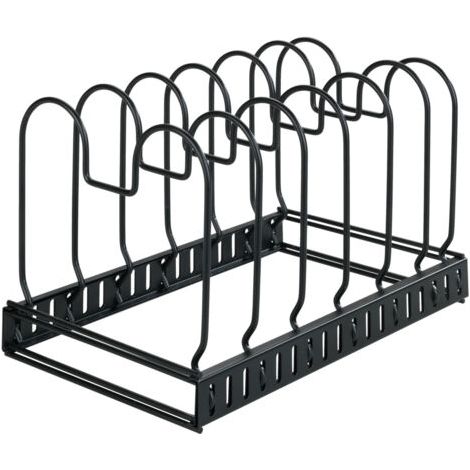 Support pour couvercles et poêles extensible WENKO, Rangement pour tiroir de cuisine ajustable, 6 compartiments, Métal laqué, 30-57x18x18 cm, Noir (1/5)