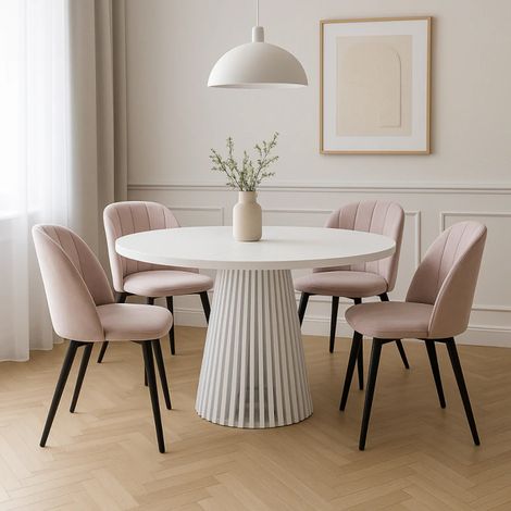 Ruston Round Extendable Table with Slats 100cm to 200cm - White
