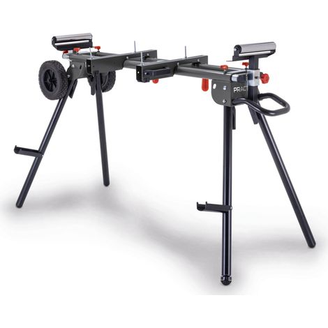 Practixx Support de scies PX-UG-2000R - Extensible 1185-2000mm - Hauteur réglable 900/100mm - Guidage à roulette - Charge admissible 200 kg - Facilement transportable - Pour scies à onglets/radiales