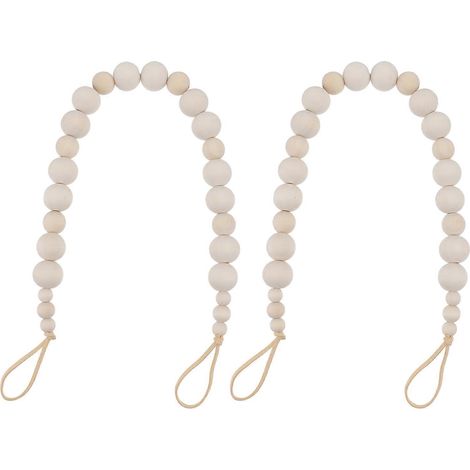 Lot de 2 attaches décoratives pour rideaux, en bois et perles, style unique-52x2cm-Khaki (1/3)