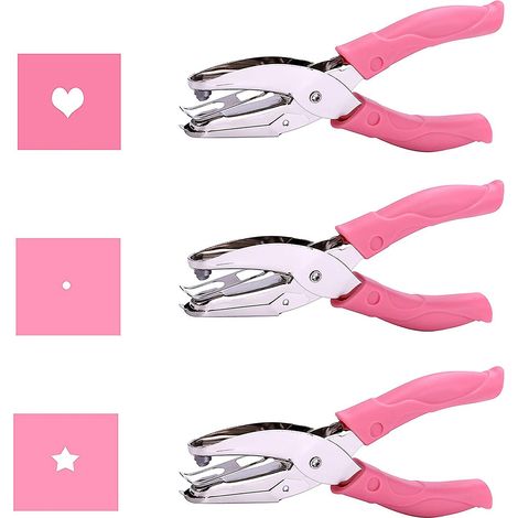 Lot de 3 mini perforatrices en forme de cœur, d'étoile et de petit cercle (1/16 pouce) avec embouts roses souples