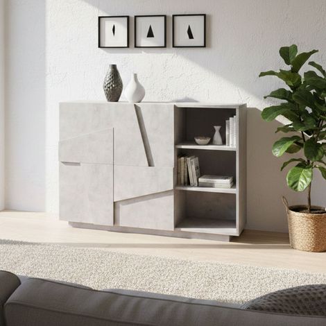 Dmora Mueble de entrada con 2 puertas y estantes abiertos, Made in Italy, Entratina moderna, Aparador para atrio, 121x38h86 cm, Color gris pizarra, con embalaje reforzado (1/4)