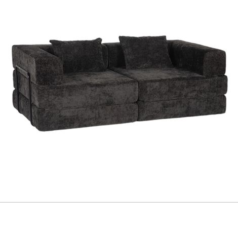 Divano letto 200x100x63 cm in ciniglia nera, modulabile per soggiorno, FloraGrace (1/5)