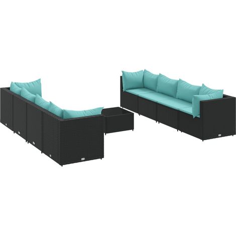 vidaXL Set Salotto da Giardino con Cuscini 9pz Nero in Polyrattan (1/5)