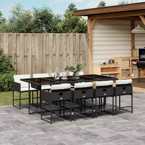 vidaXL Set da Pranzo da Giardino 9 pz con Cuscini Nero in Polyrattan (1/4)