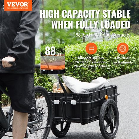 Remorque de vélo, capacité de charge de 40 kg, chariot de vélo, rangement compact pliable avec attelage universel, housse étanche, roues de 406 mm, convient aux roues de vélo de 640 mm à 711 mm (1/5)
