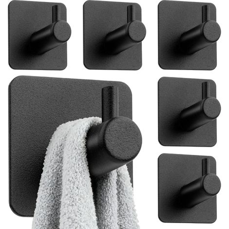 Lot de 6 crochets muraux autocollants sans perçage en acier inoxydable pour salle de bain avec tampon adhésif, crochet mural autocollant avec capacité de charge de 10 kg, crochets étanches (1/5)