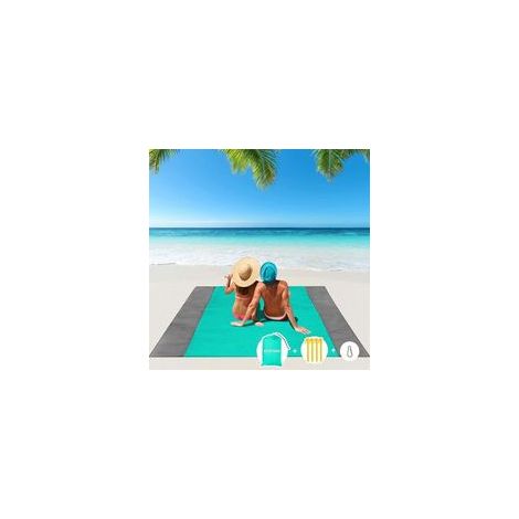 Tapis de Plage Imperméable 200x210cm avec Coins de Fixation - Parfait pour Plage, Pique-Nique, Camping et Voyage -KZQ (1/4)