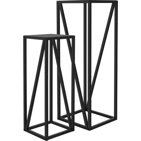 ML-Design 2 Soportes para Plantas de Metal Negro Macetero Pedestal 21,5x21,5x57,4 cm/26x26x73,5 cm para Interior o Exterior Industrial Decorativo Construcción Robusta y Estable para Flores (1/5)