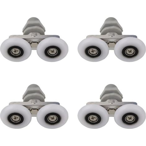 Roulettes doubles pour porte de douche 19mm – Alliage aluminium et ABS – Épaisseur verre 4 à 6mm – Lot de 4 rouleaux de rechange (1/4)