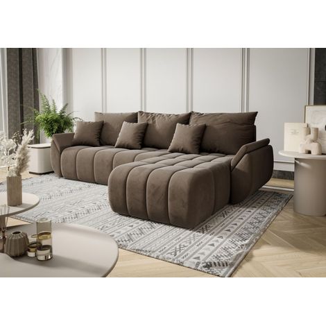 Ecksofa Schlafsofa LOUISE Stoff Monolith Braun Ottomane Rechts