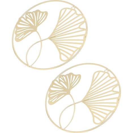 Set aus 2 goldfarbenen Wanddekorationen aus Schmiedeeisen, 3D-Wandskulpturen in Form von Ginkgoblättern, ideal zur Dekoration eines Sofas, Eingangsbereichs, Esszimmers oder Büros. (1/5)