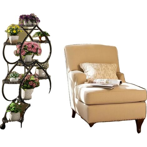 Soporte para plantas de 6 niveles, para uso interior/exterior, color negro. (1/2)
