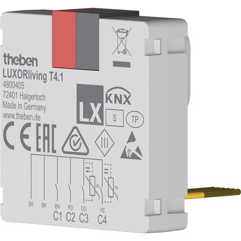 Theben 4800405 LUXORliving T4.1, 4-fach Binäreingang-Tasterschnittstelle LUXORliving, Kabelanschluss 6-polig, Einbau in UP-Dose mit konventionellen Tastern/Schaltern (1/4)
