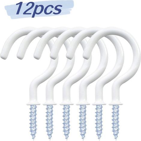 Juego de 12 ganchos de vinilo para techo, ganchos de copa atornillables, ganchos de pared multifuncionales, ganchos de cocina, ganchos de copa para interiores y exteriores (blanco, 5,1 cm) (1/4)