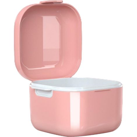Boîte de rangement pour prothèses dentaires avec passoire, contenant de rangement et de nettoyage pour fausses dents, rouge Sakura (1/5)