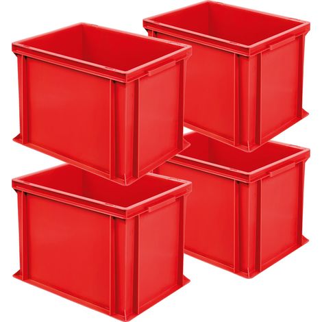 BRB 4x Eurobehälter mit 2 Griffleisten, LxBxH 400x300x320 mm, 31 Liter, rot