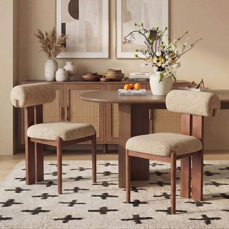 COLAMY Lot de 2 Chaises de Salle Ă Manger Modernes en Tissu Marron avec Dossier Cylindrique et Pieds en Bois Noyer (1/5)