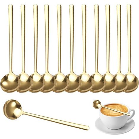 12-teiliges Kaffeelöffelset Goldfarbener Edelstahl 13 cm Klassisches Design Spülmaschinenfest. (1/5)