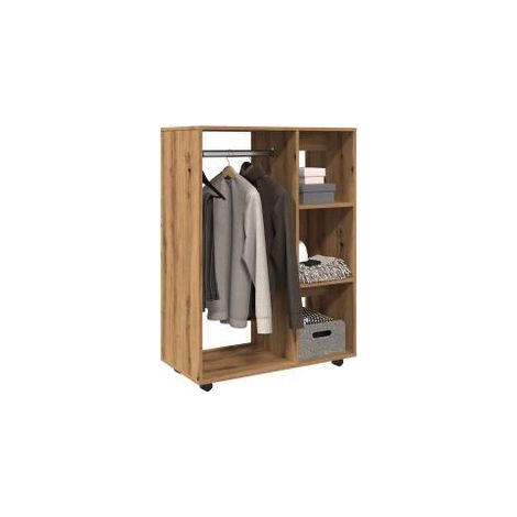 Les Tendances – Armoire dressing sur roulettes 1 penderie 3 étagères 80cm – Bois d’ingénierie résistant à l’humidité – Design compact pour petits espaces (1/5)