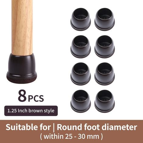 Ensemble de 8 coussins pour meubles Protège-pieds de chaise ronds marron - housses anti-rayures et insonorisantes