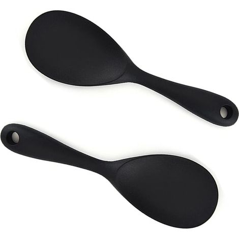 Spatule à riz antiadhésive, cuillère à riz en silicone résistant à la chaleur, cuillère à riz noir pour la cuisine (2 pièces) (1/5)