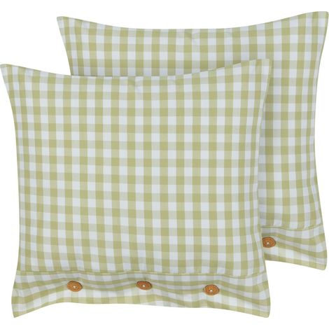 Ensemble de 2 Coussins à Boutons Moderne Décoratifs Accessoires 45 x 45 cm Vert Olive et Blanc Talya (1/5)