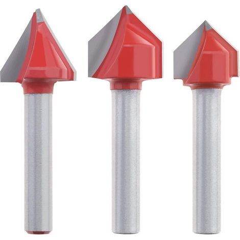 3pcs Fraises à Rainure en V 90° 60° Fraise à Graver avec Outil de Coupe Sculpture sur Bois à Tige de 6mm pour Travail du Bois Couper le Rainurage (1/5)