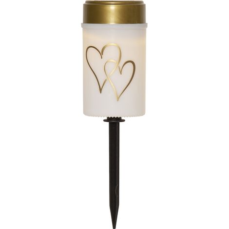 Star Trading Bougie solaire Hearty, piquet de terre, extérieur, bougie funéraire, bougie, décoration, blanc, solaire, blanc chaud, 12 cm