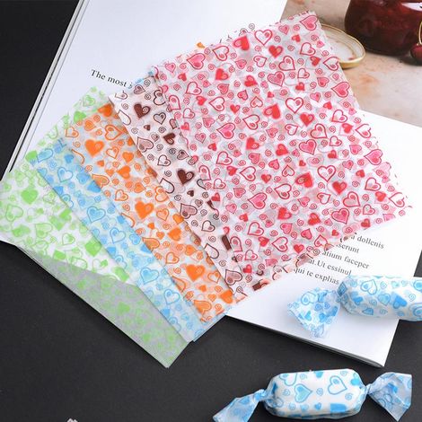 500 Papiers Parchemin Bonbons 12,5x9cm, Feuilles Alimentaires pour Nougat, Cœurs Vagues Multicolores, Idéal Mariage, Anniversaire, Fête, Décoration Cookies, Buffet (1/5)
