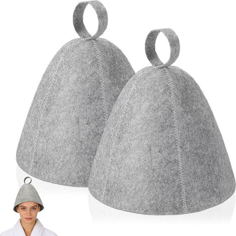 Ensemble de 2 pièces - Chapeau de sauna - Bonnet de sauna en feutre - Accessoires de sauna - Pour saunas, hammams et sources thermales - Pour hommes et femmes - Gris (1/5)