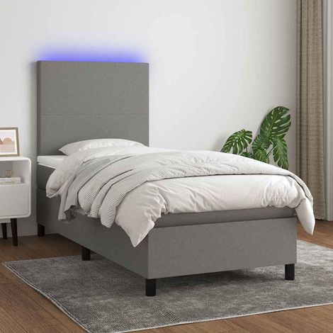 Cama box spring colchón y luces LED tela gris oscuro 90x190 cm (1/5)