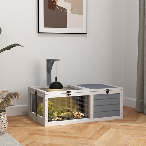 Maison enclos cage pour petit animal tortue avec 2 espaces support de lampe 81 x 48 x 31,5 cm ManBo - gris