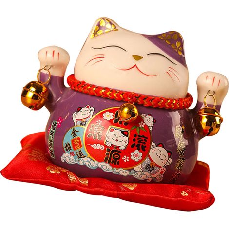 Tirelire Chat Chanceux 11,5cm Exquise Mignonne Porte-Bonheur Vœu Céramique Économiseur Décor Bureau Violet (1/5)