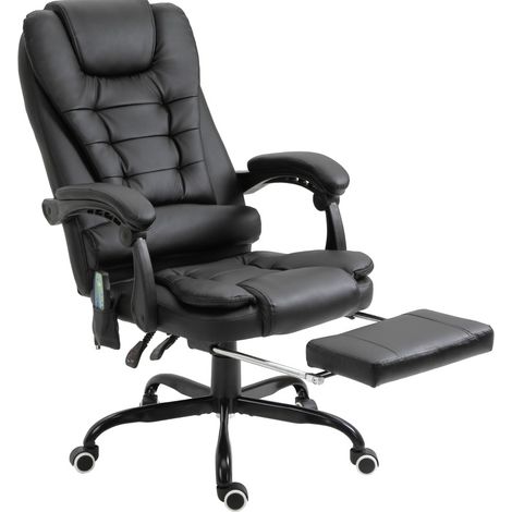 Sedia da ufficio 67x79x111-121 cm nera in similpelle con massaggio, poggiapiedi estraibile e reclinazione (1/5)