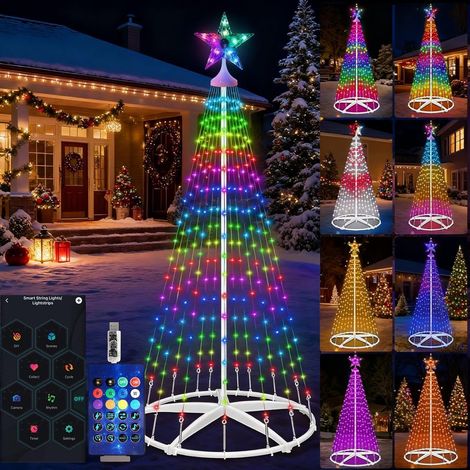 Guirlande lumineuse LED intelligente pour sapin de Noël : 150 cm, éclairage de Noël avec étoiles, application et télécommande, prise USB, RVB à intensité variable, mode DIY, minuterie (1/5)
