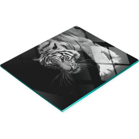 Planche décorative multifonctionnelle de cuisine en verre trempé, motif tigre, 60 x 52 cm (1/5)