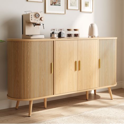 Buffet 150x40x79 cm avec portes coulissantes latérales, rangement 3 sections, MDF pour salle à manger - naturel (1/5)