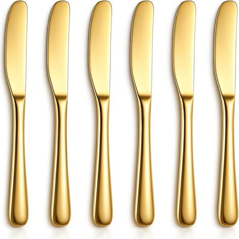 Couteaux à Beurre (6 Pièces) – Couteaux à Beurre en Acier Inoxydable Or, Accessoires de Cuisine Or pour le Beurre, Fromage à la Crème, Apéritifs, Confiture, Arachide (1/5)