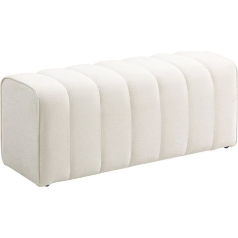 Banc de chambre moderne blanc crème - Banquette rembourrée avec structure bois - Capacité 220 kg - Repose-pieds intégré - 110x40x44cm (1/5)