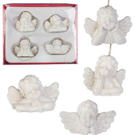 Set mit 4 weißen Engelsanhängern aus Polyresin, 3,5 x 5 cm – Weihnachtsdekoration (1/5)