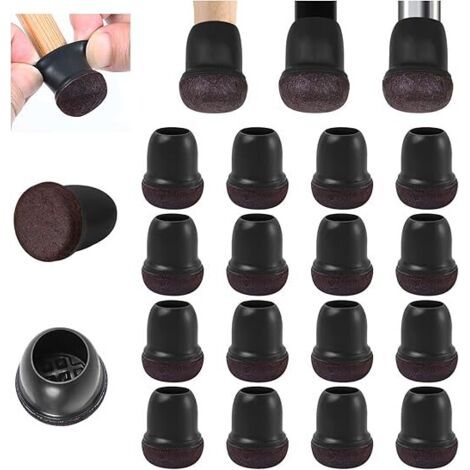 Protection Pied de Chaise, 16 Petits protecteurs de Sol en Silicone Noir avec Feutre enveloppé(XS), Couvre-Jambes de Chaise Capuchons de Jambe de Chaise en Caoutchouc, sans Bruit (1/5)