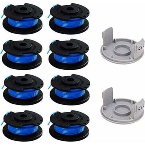 Paquet de 10 bobines de rechange pour tondeuse à pouce Ryobi, compatibles avec Ryobi One + AC14RL3A, tondeuse sans fil, 8 bobines + 2 capuchons de coupe (1/4)