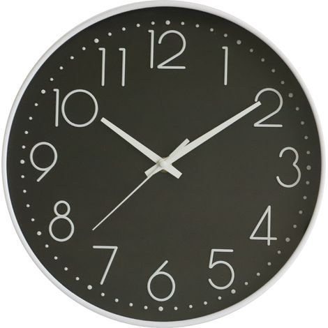 Horloge murale silencieuse de 20 cm (8 pouces), sans tic-tac, décorative et facile à lire, ronde, pour le salon, cadre blanc, fond noir, inscription blanche. (1/5)